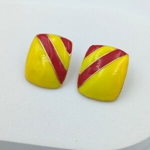 Vintage red and yellow enamel earrings retro